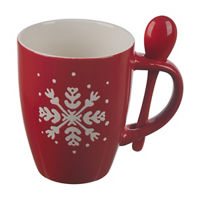 Christmas Red Snowflake Mug with Spoon