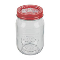 Christmas Santa Embossed Glass Pint Jar with Red Lid