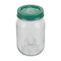 Christmas Tree Embossed Glass Pint Jar with Green Lid