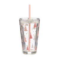 Christmas Pink Tree-Print Glass Sipper