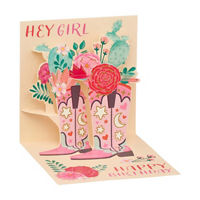 Pink Cowgirl Boots Pop-Up Birthday Card