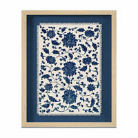 Framed Blue Floral Textile Artt, 12.88x16.88 in