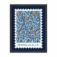 Blue Botanical Stamp Art, 12.88x16.88 in