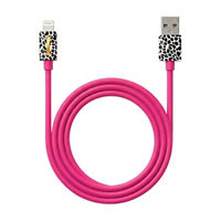 Isaac Mizrahi New York Pink Cow Print USB-A to Lightning Charge & Sync Cable, 6 ft
