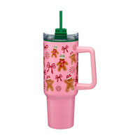 Christmas Pink Gingerbread Tumbler with Handle & Straw, 40 oz
