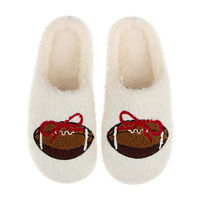 Women's Ivory Game Day Red Bow Football Slippers, Small