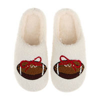 Women's Ivory Game Day Red Bow Football Slippers, Medium