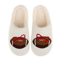 Women's Ivory Game Day Red Bow Football Slippers, Large