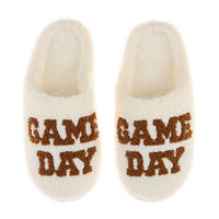 Women's Ivory and Brown Game Day Open Back Slippers, Size Small