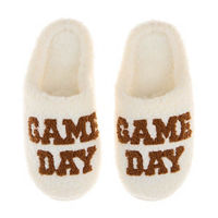 Women's Ivory and Brown Game Day Open Back Slippers, Size Large