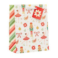 Christmas Side Striped Nutcracker Print Gift Bag, Medium