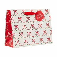 Christmas Bow Print Wide Gift Bag, Medium