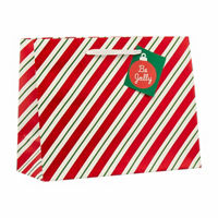 Christmas Striped Wide Gift Bag with 'Be Jolly' Tag, Medium