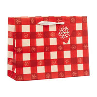 Christmas Red Gingham Wide Gift Bag, Medium
