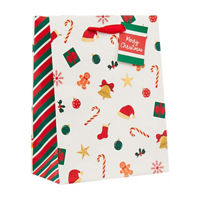 Christmas Side Striped Candy Cane Print Gift Bag, Medium