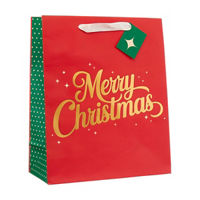 Christmas Red & Green 'Merry Christmas' Gift Bag, Large