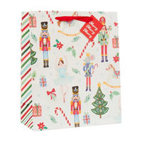 Christmas Side Striped Nutcracker Print Gift Bag, Large