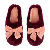 Burgundy & Pink Bow Embellished Slippers, Medium