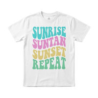 Summer "Sunrise, Suntan, Sunset, Repeat" Retro Style T-Shirt,