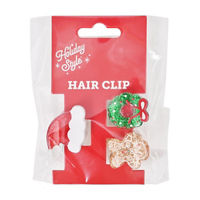 Christmas Santa Hat, Gingerbread & Wreath Hair Clips, 3 pk