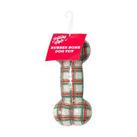 Holiday Style Plaid Rubber Bone Dog Toy