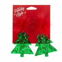 Holiday Style Acrylic Green Tree Pom Pom Earrings 