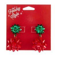 Holiday Style Gift Bow Drop Earrings