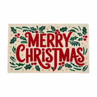 'Merry Christmas' Holly Print Bathmat, 18x30 in