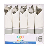 321 Party Silver Plastic Cutlery Set with Napkins, 10 ct