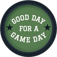 Green & Black "Good Day For A Game Day" Paper Plates, 7 in, 8 ct