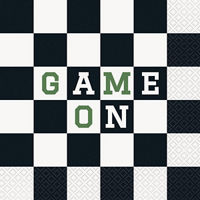 Green & Black Checkered "Game On" Lunch Napkins, 16 ct