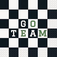 Green & Black Checkered "Go Team" Beverage Napkins, 16 ct