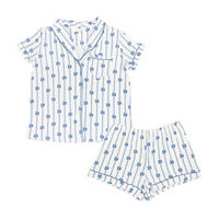 Women's Blue Striped Bow Print Pajama Set, X-Large