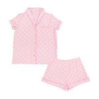 Women's Pink Floral Bow Print Pajama Set, X-Large