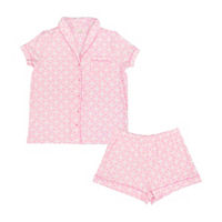 Women's Pink Floral Bow Print Pajama Set, 2XL