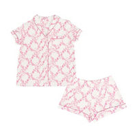 Women's Pink Floral Bow Print Pajama Set, Large