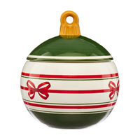 Christmas Striped Ornament Cookie Jar with Red Bow Details