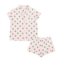 Women's Christmas Pink Tree Print Pajama Set, Medium