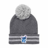 Grey Striped Stitch Pom Pom Beanie
