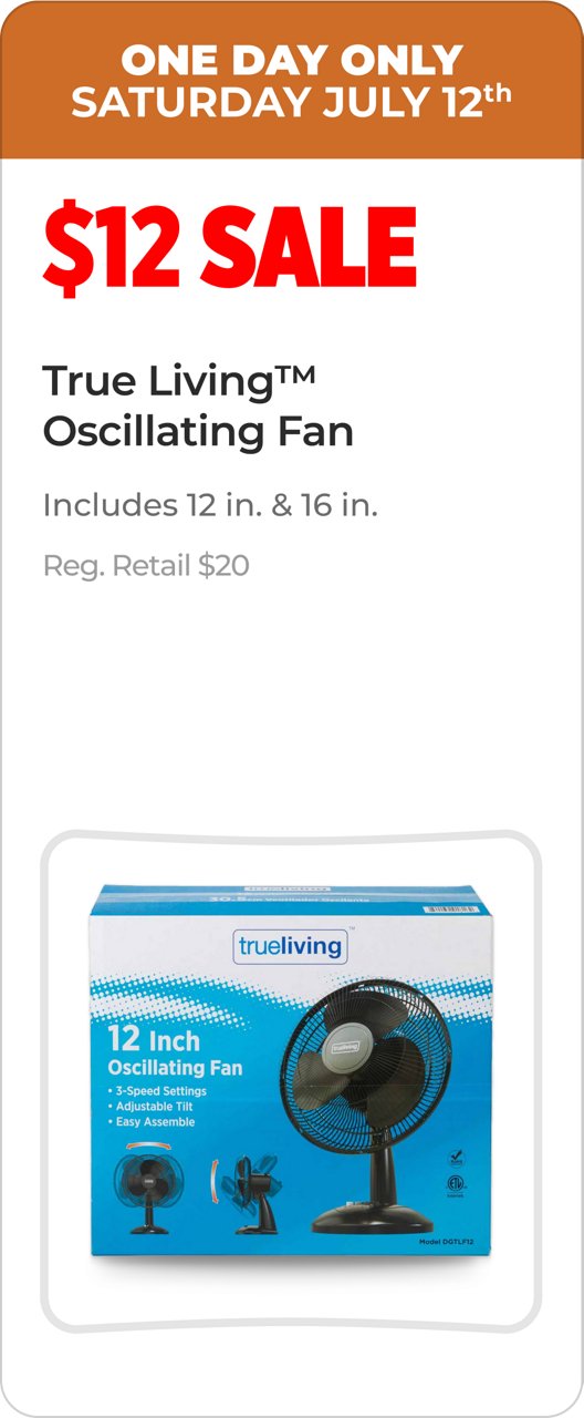 $12 sale true living oscillating fan