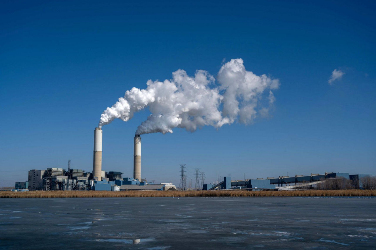 Aerial view of coal fired electric plant