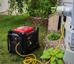 Electric meter connected to a generator outdoors