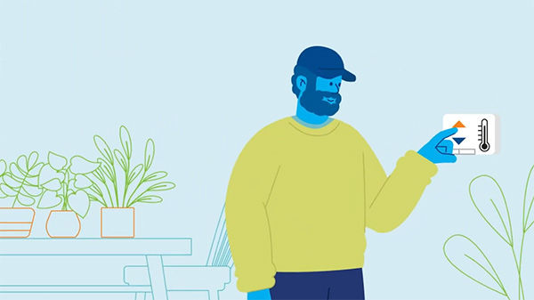 Image from Multifamily Video of cartoon man adjusting a thermostat