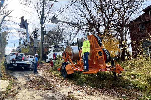 Power reliability linemen working on lines