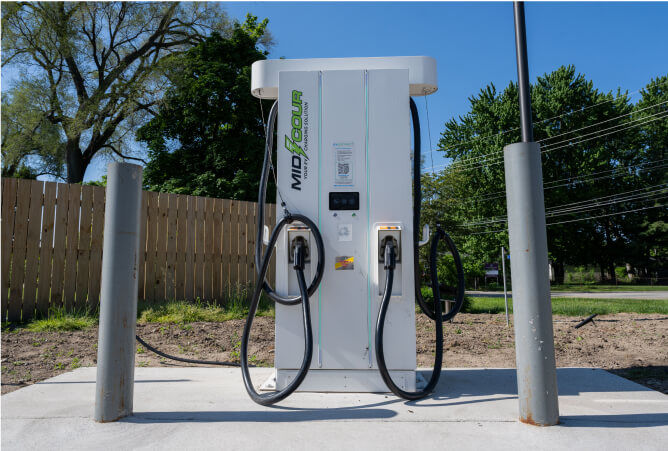 DC Fast Charger (DCFC) outdoors in a business parking lot