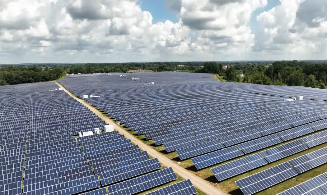 A field of hundreds of solar panels