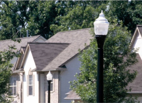 Residential home with an outdoor light post in front