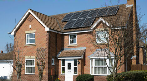 Residential home with rooftop solar panels