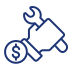 Hand holding wrench and money icon