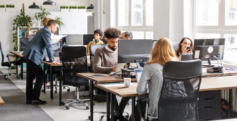 open office setting with employees working at their workstation